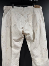 Load image into Gallery viewer, 2010s Vintage Polo Ralph Lauren Paint Splatter Cream Wide Cropped Denim Jeans
