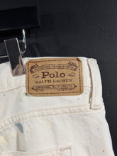 Load image into Gallery viewer, 2010s Vintage Polo Ralph Lauren Paint Splatter Cream Wide Cropped Denim Jeans
