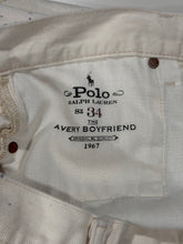 Load image into Gallery viewer, 2010s Vintage Polo Ralph Lauren Paint Splatter Cream Wide Cropped Denim Jeans
