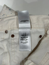 Load image into Gallery viewer, 2010s Vintage Polo Ralph Lauren Paint Splatter Cream Wide Cropped Denim Jeans
