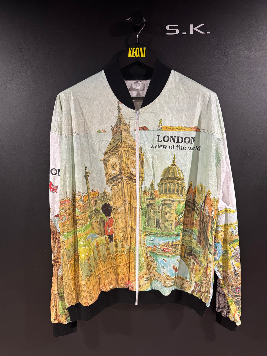 80s / 90s Vintage Ty-Breakers Tyvek London Paris Travel Map Windbreaker Jacket XL