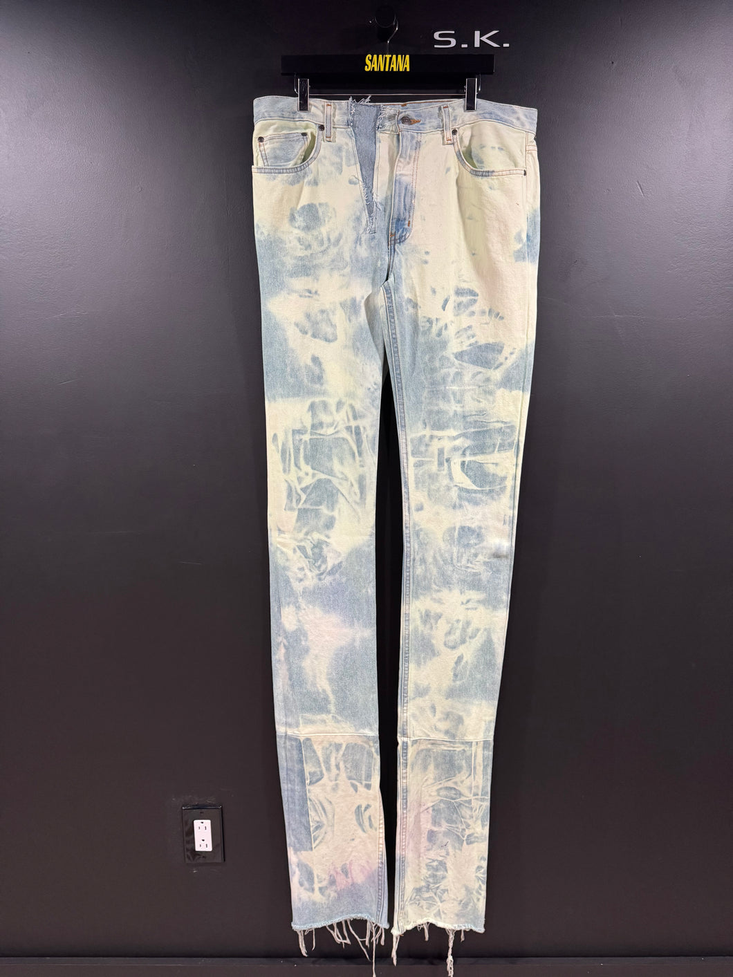 Valelives Slime Green Distressed Bleached Extreme Extended Stacked Denim Jeans 37x47