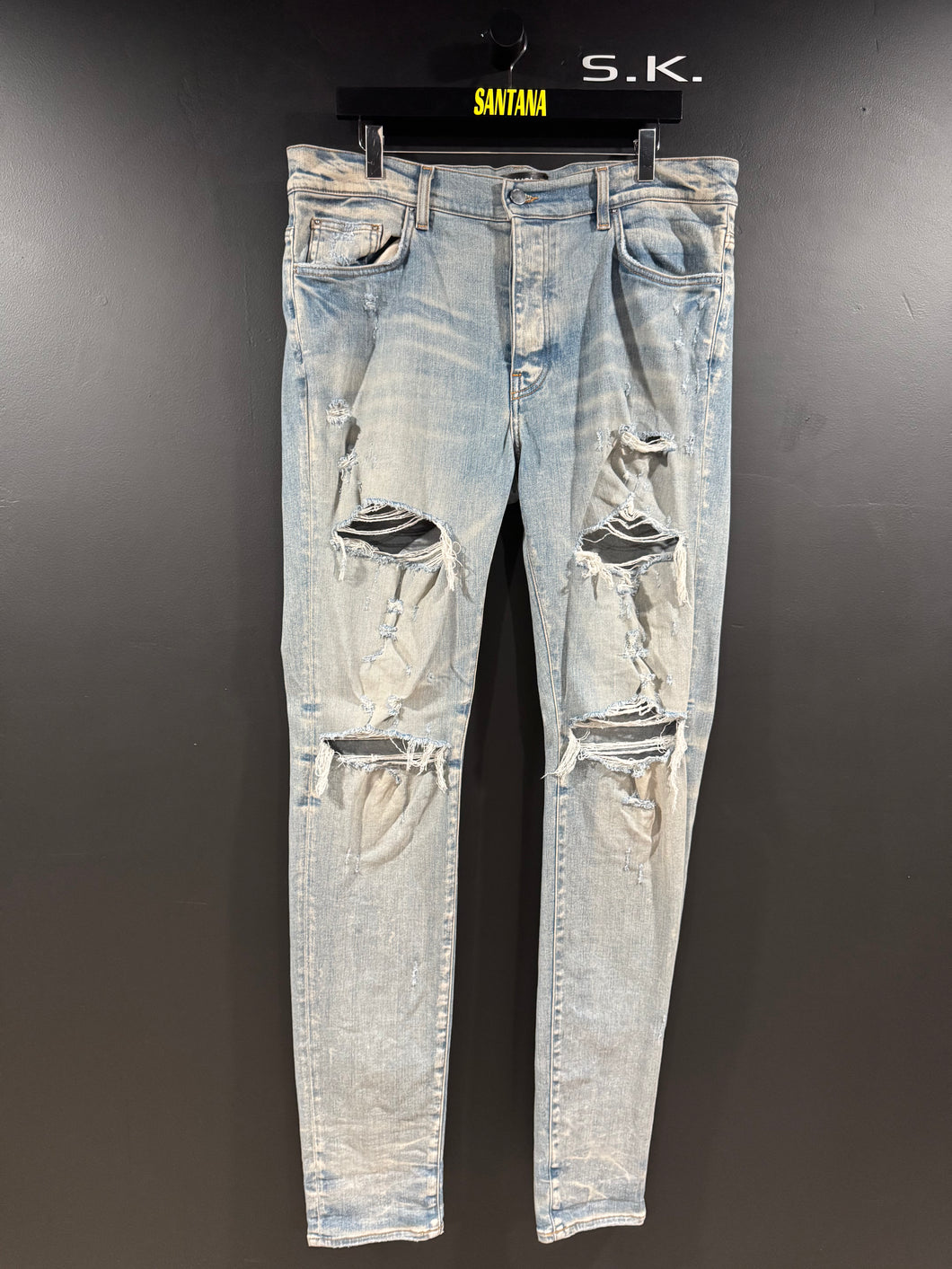Amiri Thrasher Plus Clay Indigo Distressed Stacked Denim Jeans 36x34