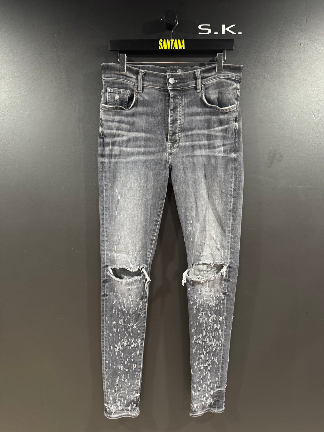 Amiri Grey Shotgun Distressed Stacked Denim Jeans 34