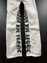 Load image into Gallery viewer, VLONE Old English Stacked Extended White Denim Jeans XXL

