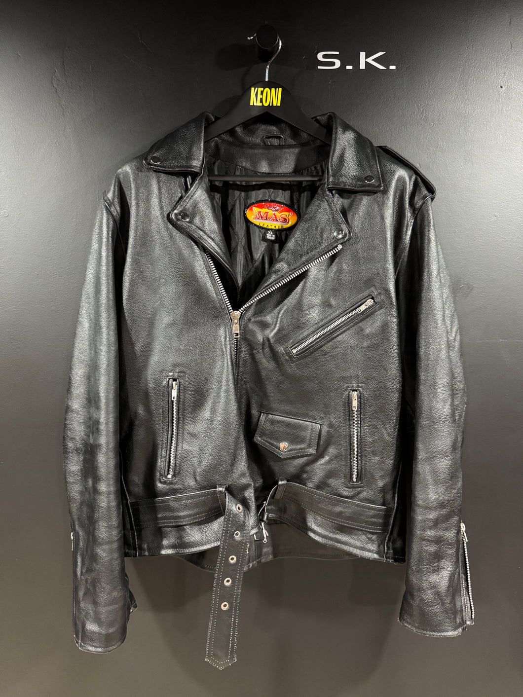 1990s Vintage MAS Distressed Faded Leather Motorcycle Jacket XL