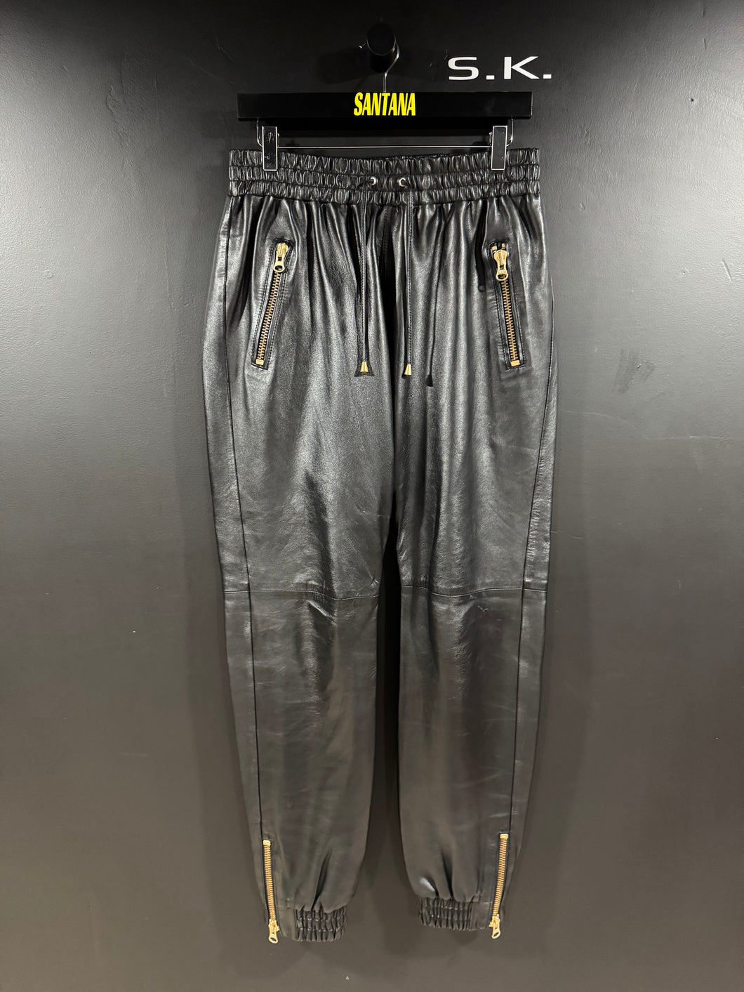 2010s Vintage Leather Pants Red Lining YKK Zippers 34