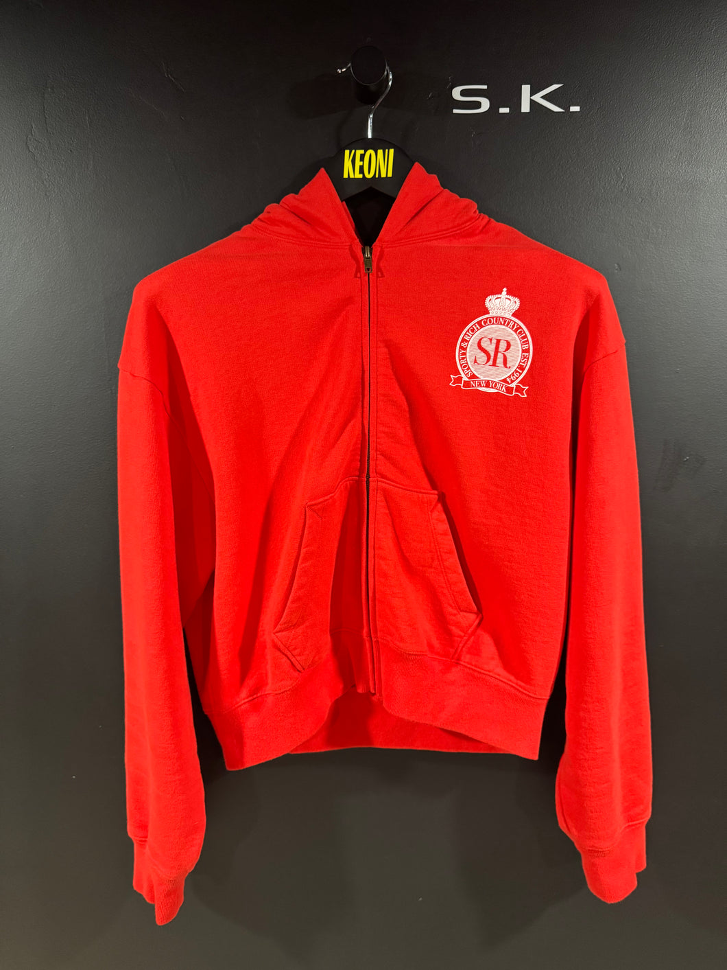 Sporty & Rich Royal Club Red Cropped Zip Up Hoodie M